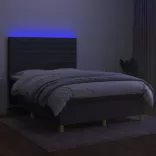 sötétszürke szövet rugós és LED-es ágy matraccal 140x190 cm