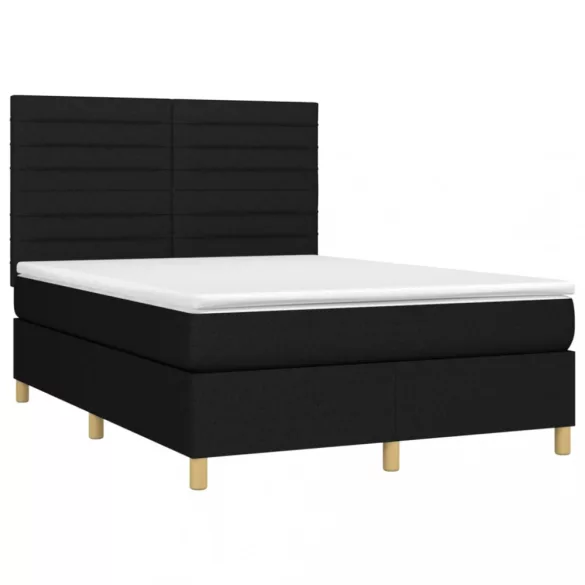 fekete szövet rugós és LED-es ágy matraccal 140x190 cm