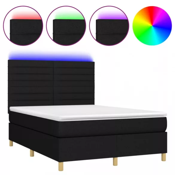 fekete szövet rugós és LED-es ágy matraccal 140x200 cm