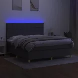 sötétszürke szövet rugós és LED-es ágy matraccal 160x200 cm