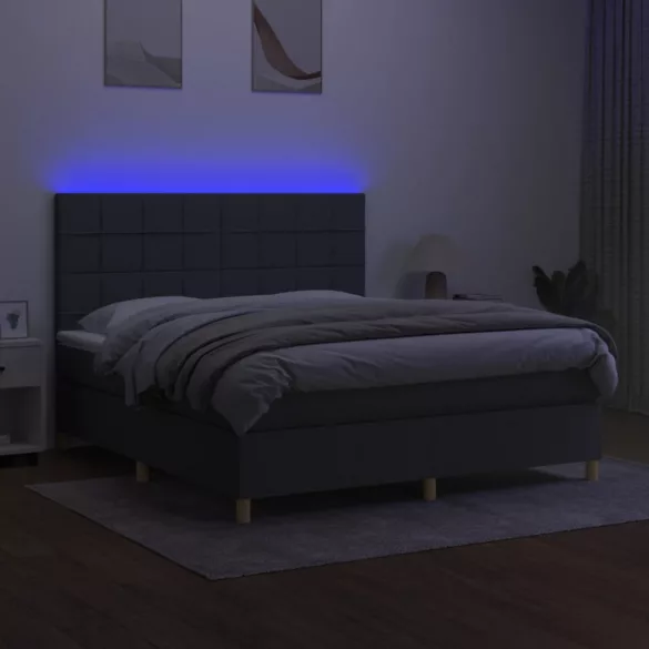 sötétszürke szövet rugós és LED-es ágy matraccal 160x200 cm