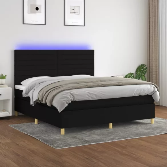 fekete szövet rugós és LED-es ágy matraccal 160x200 cm