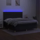 fekete szövet rugós és LED-es ágy matraccal 160x200 cm
