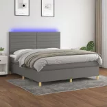 sötétszürke szövet rugós és LED-es ágy matraccal 180 x 200 cm