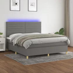   sötétszürke szövet rugós és LED-es ágy matraccal 180 x 200 cm