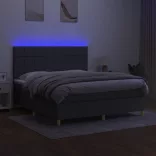sötétszürke szövet rugós és LED-es ágy matraccal 180 x 200 cm