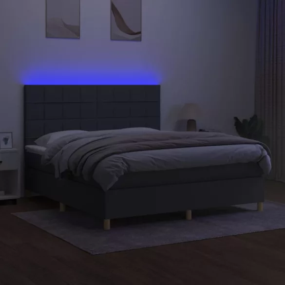 sötétszürke szövet rugós és LED-es ágy matraccal 180 x 200 cm