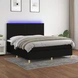 fekete szövet rugós és LED-es ágy matraccal 180 x 200 cm
