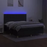 fekete szövet rugós és LED-es ágy matraccal 180 x 200 cm