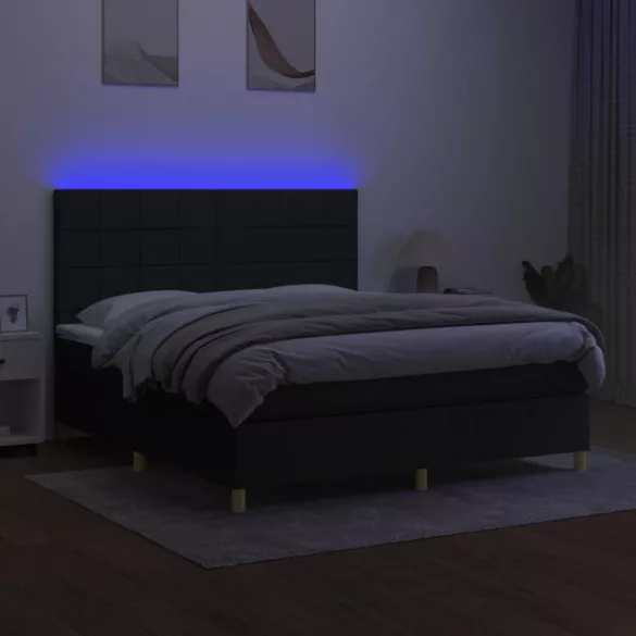 fekete szövet rugós és LED-es ágy matraccal 180 x 200 cm