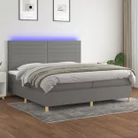 sötétszürke szövet rugós és LED-es ágy matraccal 200x200 cm