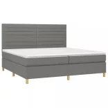 sötétszürke szövet rugós és LED-es ágy matraccal 200x200 cm