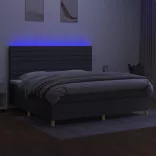 sötétszürke szövet rugós és LED-es ágy matraccal 200x200 cm