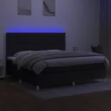 fekete szövet rugós és LED-es ágy matraccal 200x200 cm