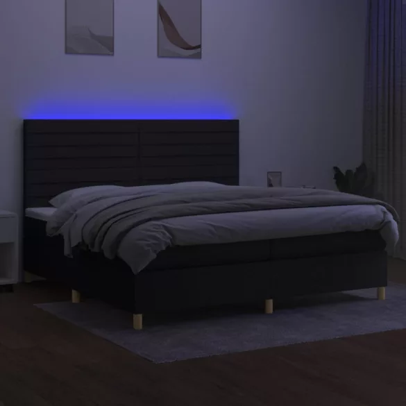 fekete szövet rugós és LED-es ágy matraccal 200x200 cm