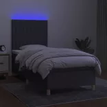 sötétszürke szövet rugós és LED-es ágy matraccal 80 x 200 cm