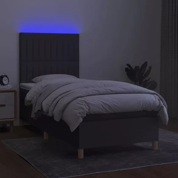 sötétszürke szövet rugós és LED-es ágy matraccal 80 x 200 cm