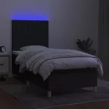 fekete szövet rugós és LED-es ágy matraccal 80 x 200 cm