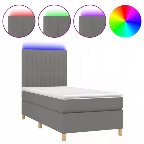 sötétszürke szövet rugós és LED-es ágy matraccal 90x190 cm