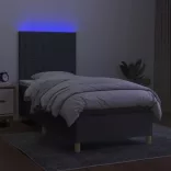 sötétszürke szövet rugós és LED-es ágy matraccal 90x190 cm