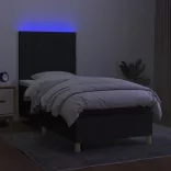 fekete szövet rugós és LED-es ágy matraccal 90x190 cm