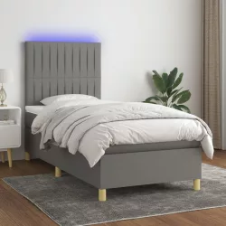   sötétszürke szövet rugós és LED-es ágy matraccal 90x200 cm
