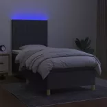 sötétszürke szövet rugós és LED-es ágy matraccal 90x200 cm