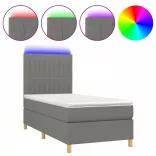 sötétszürke szövet rugós és LED-es ágy matraccal 100x200 cm