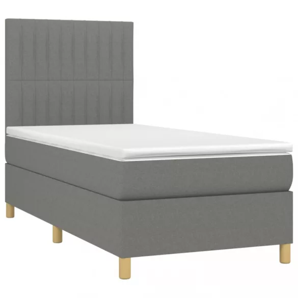 sötétszürke szövet rugós és LED-es ágy matraccal 100x200 cm