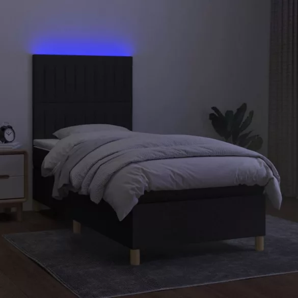 fekete szövet rugós és LED-es ágy matraccal 100x200 cm