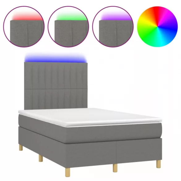 sötétszürke szövet rugós és LED-es ágy matraccal 120 x 200 cm