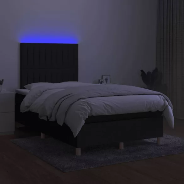 fekete szövet rugós és LED-es ágy matraccal 120 x 200 cm