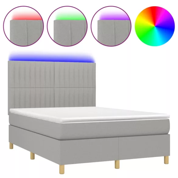 sötétszürke szövet rugós és LED-es ágy matraccal 140x190 cm