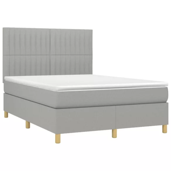 sötétszürke szövet rugós és LED-es ágy matraccal 140x190 cm