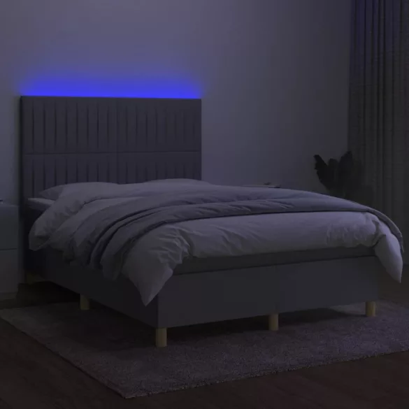 sötétszürke szövet rugós és LED-es ágy matraccal 140x190 cm