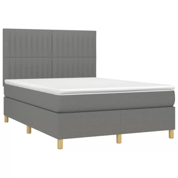 sötétszürke szövet rugós és LED-es ágy matraccal 140x190 cm