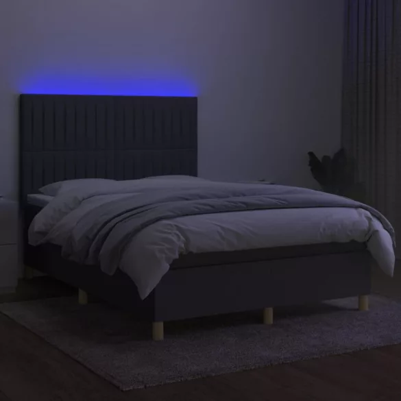 sötétszürke szövet rugós és LED-es ágy matraccal 140x190 cm
