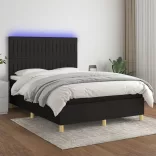 fekete szövet rugós és LED-es ágy matraccal 140x190 cm