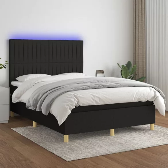 fekete szövet rugós és LED-es ágy matraccal 140x190 cm
