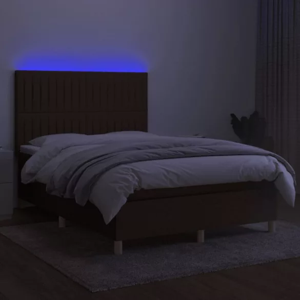 barna szövet rugós és LED-es ágy matraccal 140x190 cm