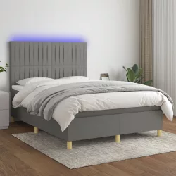   sötétszürke szövet rugós és LED-es ágy matraccal 140x200 cm