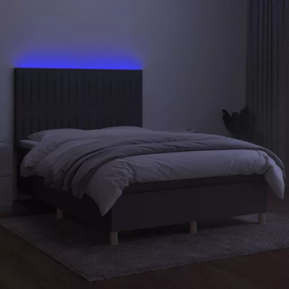 sötétszürke szövet rugós és LED-es ágy matraccal 140x200 cm
