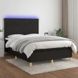 fekete szövet rugós és LED-es ágy matraccal 140x200 cm