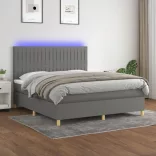 sötétszürke szövet rugós és LED-es ágy matraccal 160x200 cm