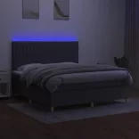 sötétszürke szövet rugós és LED-es ágy matraccal 160x200 cm
