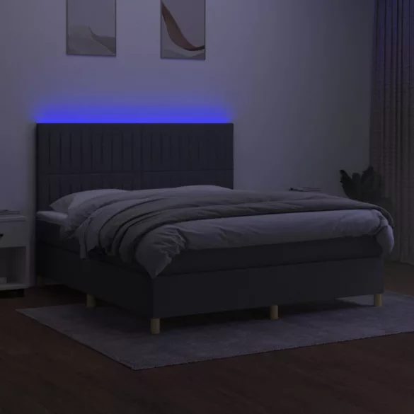 sötétszürke szövet rugós és LED-es ágy matraccal 160x200 cm
