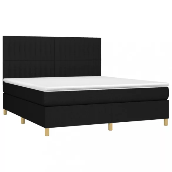 fekete szövet rugós és LED-es ágy matraccal 160x200 cm