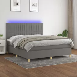   sötétszürke szövet rugós és LED-es ágy matraccal 180 x 200 cm