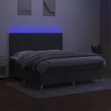 sötétszürke szövet rugós és LED-es ágy matraccal 180 x 200 cm