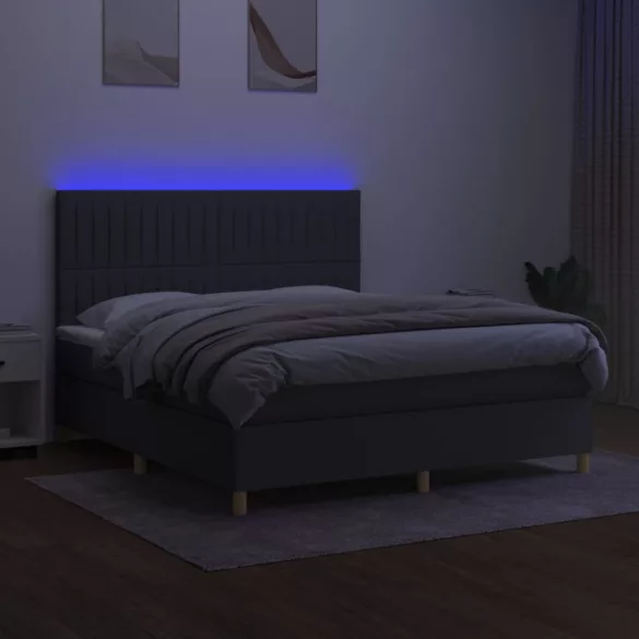 sötétszürke szövet rugós és LED-es ágy matraccal 180 x 200 cm
